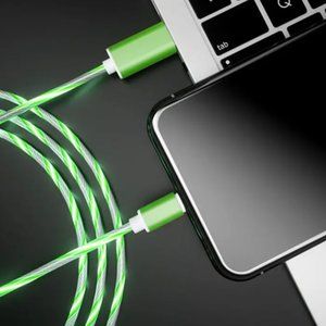 iPhone, GREEN LED Illuminated Charging Cable  Streamer lights flow